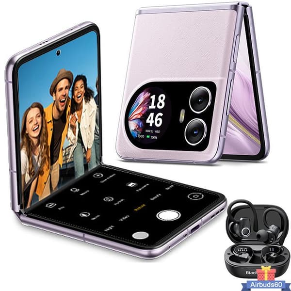 Blackview HERO 10 hopfällbar smartphone Dual Screen 6,9" (12+24)GB+256GB,108MP+32MP,4000mAh Lila med Airbuds 60 Bluetooth-hörlurar