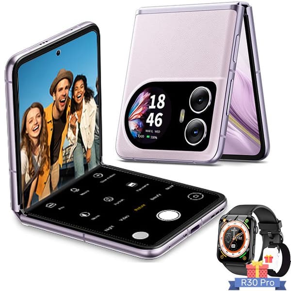 Blackview HERO 10 Dual Screen Foldable Smartphone 6,9" (12+24)GB+256GB,108MP+32MP,4000mAh, NFC Lila med R30 Pro Smartwatch