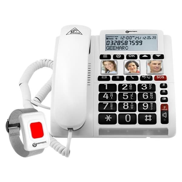 Förstärkt telefon med volymjustering och SOS-fjärrkontroll Geemarc White