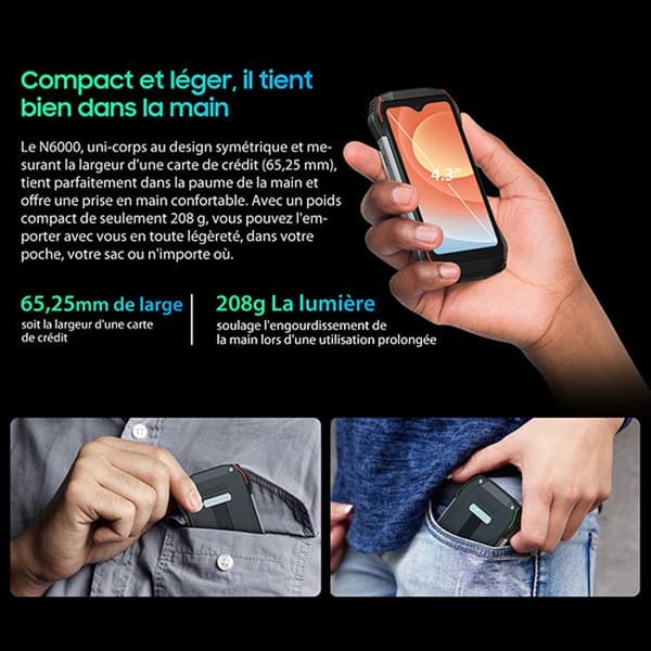 Okningsbar telefon Blackview N6000 4,3" Android 13 16Go+256Go 48MP+16MP NFC Orange med Smartwatch Blackview R50 (Rosa)