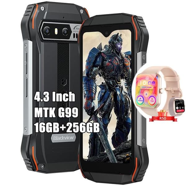 Okningsbar telefon Blackview N6000 4,3" Android 13 16Go+256Go 48MP+16MP NFC Orange med Smartwatch Blackview R50 (Rosa)