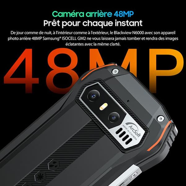 Okrossbar telefon Blackview N6000 4,3" Android 13 16Go+256Go 48MP+16MP NFC Orange med Smartwatch Blackview R50 (Svart)