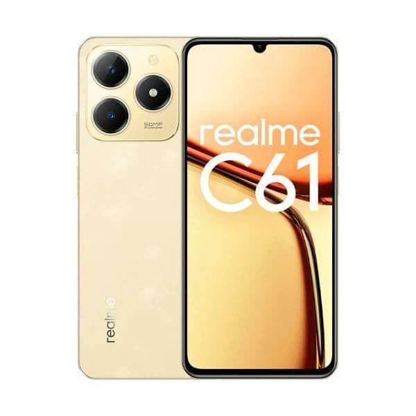 Real Me C61 Smartphone - Stöttålig - IP54-skydd - 128 GB - Dubbel kamera - Android 10 Guld
