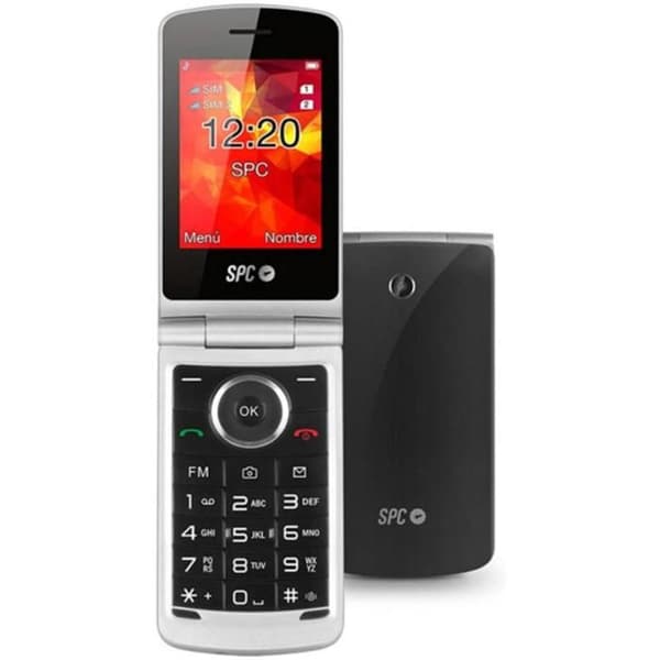 SPC Opal - Clamshell-mobiltelefon med stor skärm, stora bokstäver och nycklar, extra hög volym, fjärrkonfiguration Svart, Grå