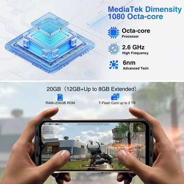 DOOGEE V30T Robust Smartphone 5G 20GB+256GB 6,58" FHD 120Hz 10800mAh/66W 108MP NFC GPS-kamera - Guld