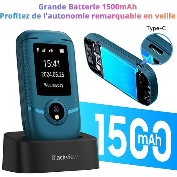 Blackview N2000 olåst Senior Flip-mobiltelefon med 2,8 tum stor skärm, 1500 mAh, FM-radio, Dual SIM 4G - Svart