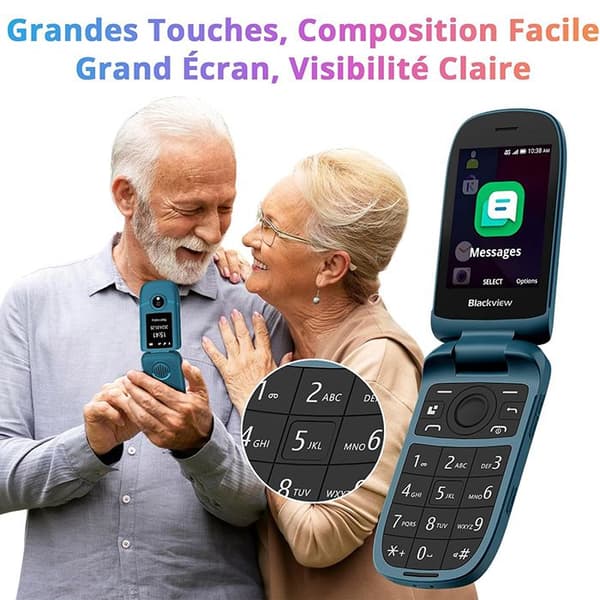 Blackview N2000 olåst Senior Flip-mobiltelefon med 2,8 tum stor skärm, 1500 mAh, FM-radio, Dual SIM 4G - Svart