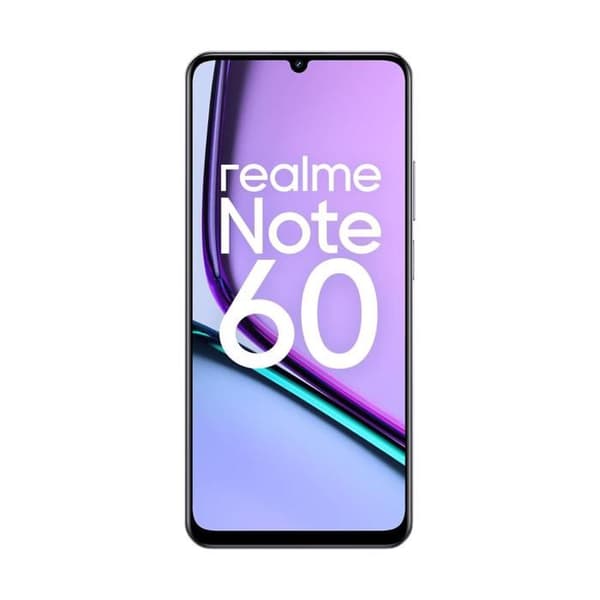 Smartphone realme Note 60 i Marble Black-färg med 6,74" 90Hz HD+-skärm, 720 x 1600 pixlar, 6GB RAM + 128GB och Octa-core CPU
