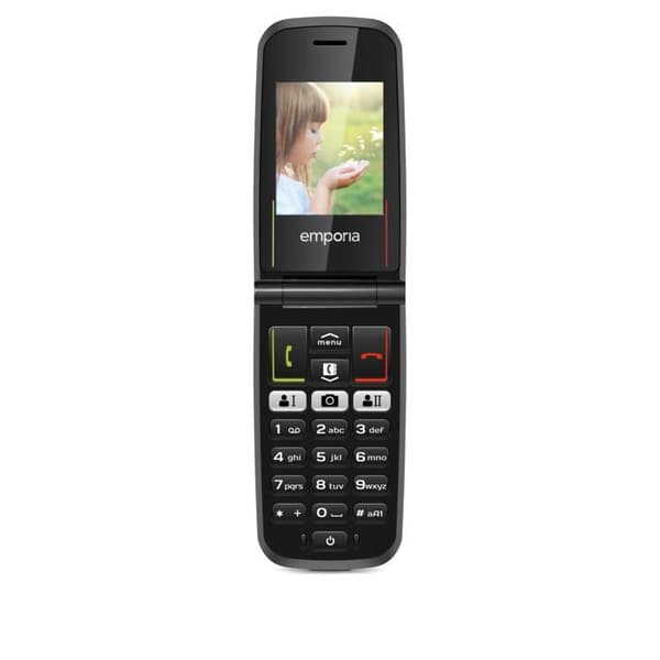 Emporia ACTIVEglam Clamshell mobiltelefon för seniorer IP54, med laddstation, SOS-knapp, skydd mot Svart