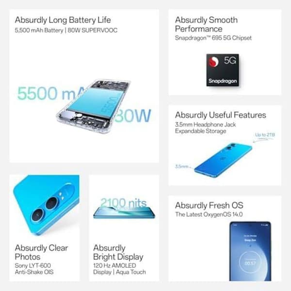 Smartphone - OnePlus - Nord CE 4 Lite - 256 GB - 5G - Blå