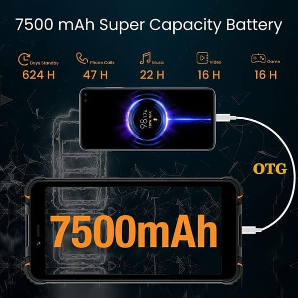Okrossbar bärbar smartphone - HOTWAV T5 Pro- Android 12 - 7500mAh - 4GB+32GB 13MP + 5MP Dual SIM 4G