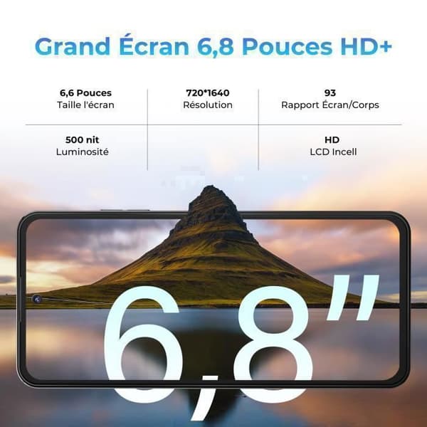 Smartphone HOTWAV Note 12(2024)-Present till Mors-/Farsdag-6,8" 48MP Kamera-6+128Go-5160mAh 4G Mobiltelefon - Svart