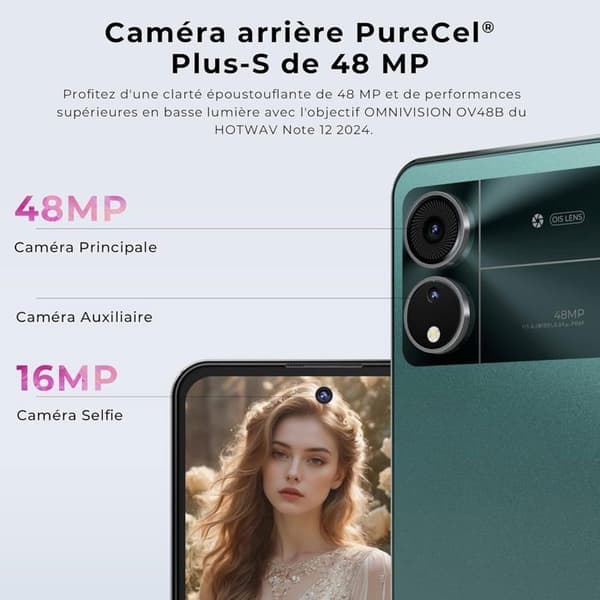 Smartphone HOTWAV Note 12(2024)-Present till Mors-/Farsdag-6,8" 48MP Kamera-6+128Go-5160mAh 4G Mobiltelefon - Svart