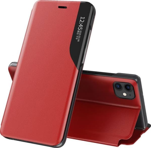 Smartphone Hurtel Eco Läder View Case elegant fodral med lock och ställfunktion för iPhone 13 Pro röd