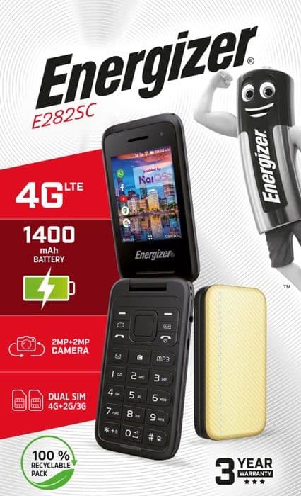 Energizer - E282SC Flip Mobile - Dual Sim (Nano SIM) - 4G LTE - 3 års garanti - Guld - Olåst - 2MP kamera