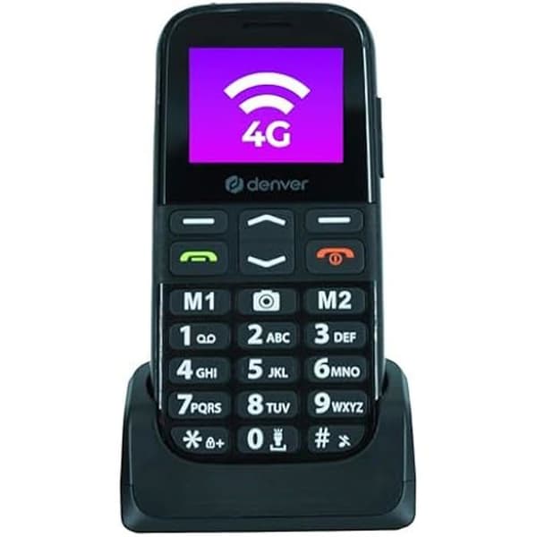 Seniors 4G mobiltelefon - Denver - Stora knappar - SOS knapp - Laddstation - GSM - Bluetooth Svart