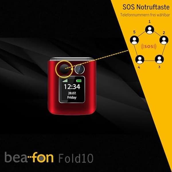 Beafon, Silverline Fold10 Flip-mobiltelefon, nödsamtalsknapp, 5,58 cm XL färginvändig display, yttre display