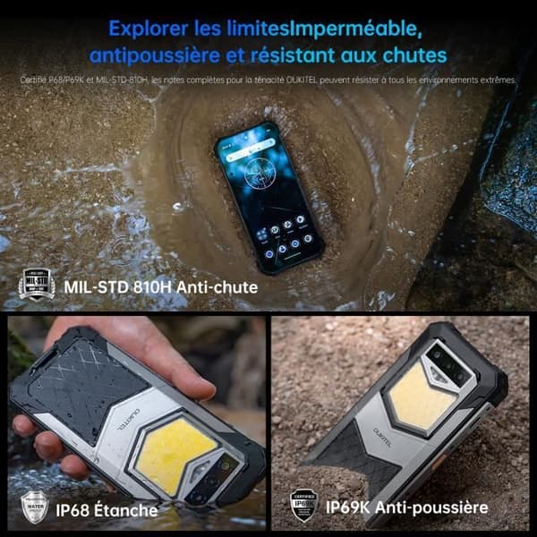 OUKITEL WP26 Robust smartphone 8GB+256GB 10000mAh 6,58'' FHD+ Android 13 48MP Med Light Camping NFC Dual Sim 4G GPS - Svart