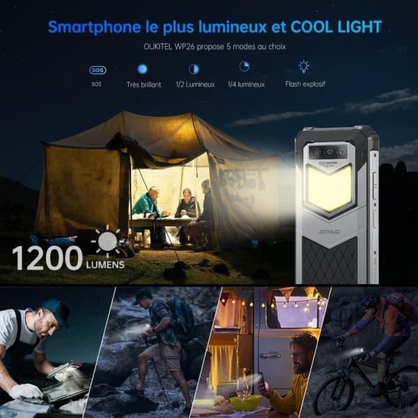 OUKITEL WP26 Robust smartphone 8GB+256GB 10000mAh 6,58'' FHD+ Android 13 48MP Med Light Camping NFC Dual Sim 4G GPS - Svart