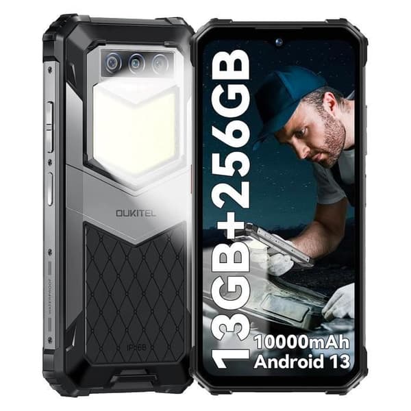 OUKITEL WP26 Robust smartphone 8GB+256GB 10000mAh 6,58'' FHD+ Android 13 48MP Med Light Camping NFC Dual Sim 4G GPS - Svart