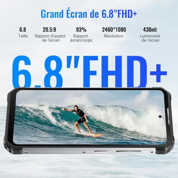 OUKITEL WP27 Smartphone Robust-12Go+256Go-6.8" FHD Skärm 8500mAh - Android 13 - 64MP+20MP Nattvision - GPS/NFC-Vattentät - Svart