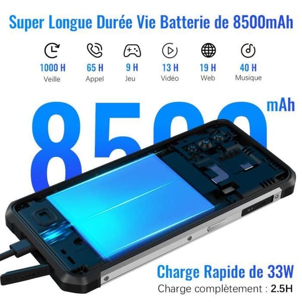 OUKITEL WP27 Smartphone Robust-12Go+256Go-6.8" FHD Skärm 8500mAh - Android 13 - 64MP+20MP Nattvision - GPS/NFC-Vattentät - Svart