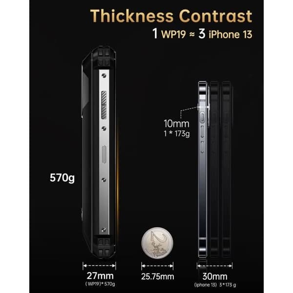 OUKITEL WP19 Mobiltelefon Okrossbar robust 21000mAh 8 GB + 256 GB Nattvision kamera 64M 90Hz Helio G95