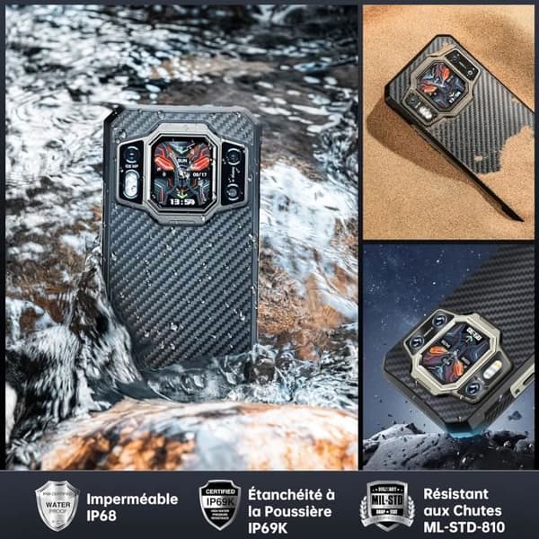 OUKITEL WP30 Pro Smartphones Robust 24Go + 512Go 11000mAh 120W Snabbladdning 108MP 6,78'' baksidan IP68 Telefon 5G NFC GPS - Svart