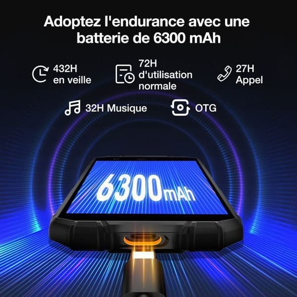 DOOGEE S41 Plus Telefon Incassable 6300mAh 5.5 tum 8Go+128Go ROM,Android 14 Smartphone Incassable,Dual SIM 4G WIFI- Svart
