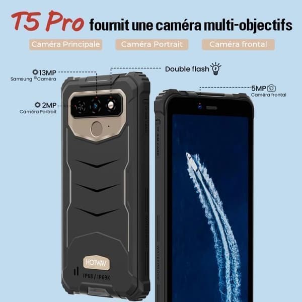 HOTWAV T5 Max Smartphone Robust 4GB + 64GB 6050mAh 6.0 Tum HD Kamera 13MP NFC Vattentät Telefon Android 13 - Grå