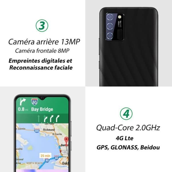 OUKITEL C25 Smartphone 6,52" skärm 4GB+32GB 13MP kamera 5000mAh GPS Dual Sim 4G - Svart