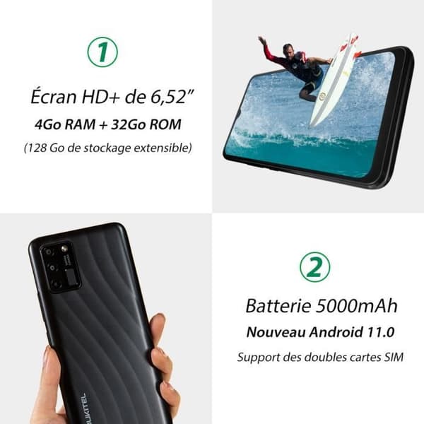 OUKITEL C25 Smartphone 6,52" skärm 4GB+32GB 13MP kamera 5000mAh GPS Dual Sim 4G - Svart