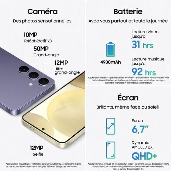 SAMSUNG Galaxy S24 Plus Smartphone 256 Go Indigo - Återvunnen - Mycket bra skick- REFURBISHED