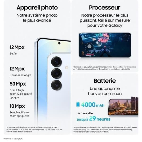 SAMSUNG Galaxy S25 AI Smartphone 256 Go Blå natt
