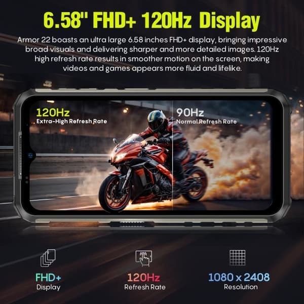 128 Go ROM Ulefone Armor 22 Telefon 16 Go (8 Go + 8 Go) RAM, Android 13 smartphone telefon 6,58", 6600 mAh NFC 64 MP (grön)