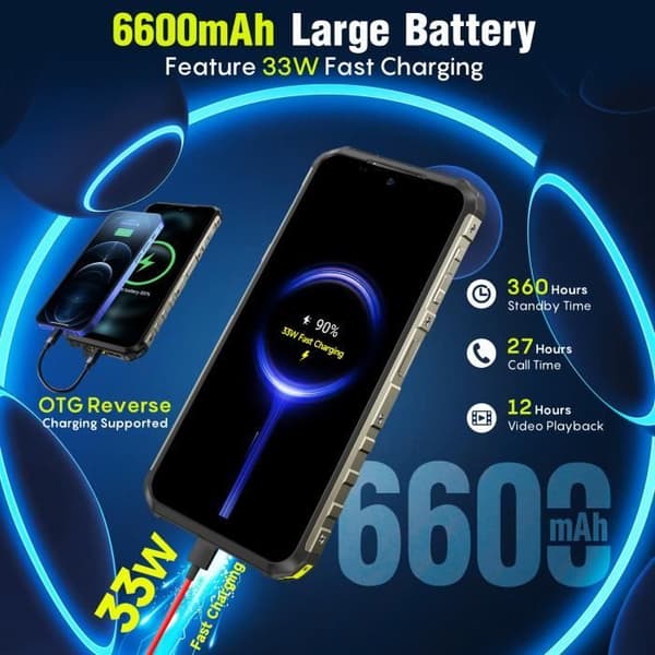 128 Go ROM Ulefone Armor 22 Telefon 16 Go (8 Go + 8 Go) RAM, Android 13 smartphone telefon 6,58", 6600 mAh NFC 64 MP (grön)