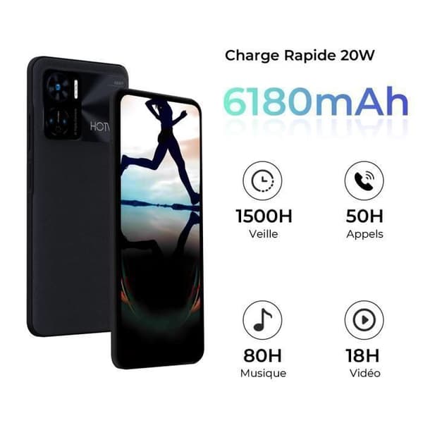 Smartphone HOTWAV Note 12 - Svart - 6,8" - 8GB + 128GB - 6180mAh - Android 13 - Kamera 48MP - Dubbel SIM NFC