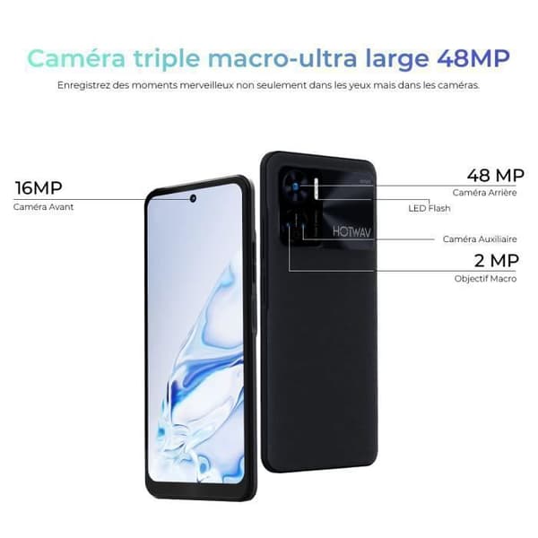 Smartphone HOTWAV Note 12 - Svart - 6,8" - 8GB + 128GB - 6180mAh - Android 13 - Kamera 48MP - Dubbel SIM NFC