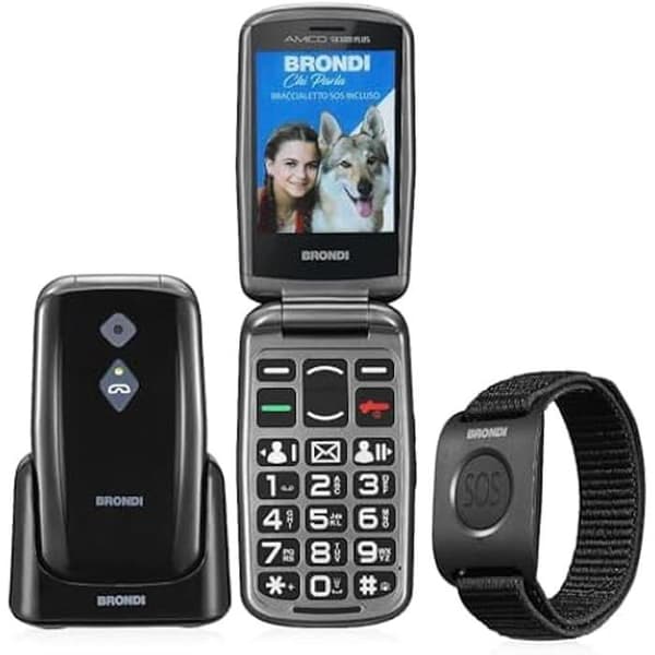 Mobiltelefon - Brondi - Sicuro Plus - Dual SIM - 1,8'' skärm - Vattentätt SOS-armband Svart
