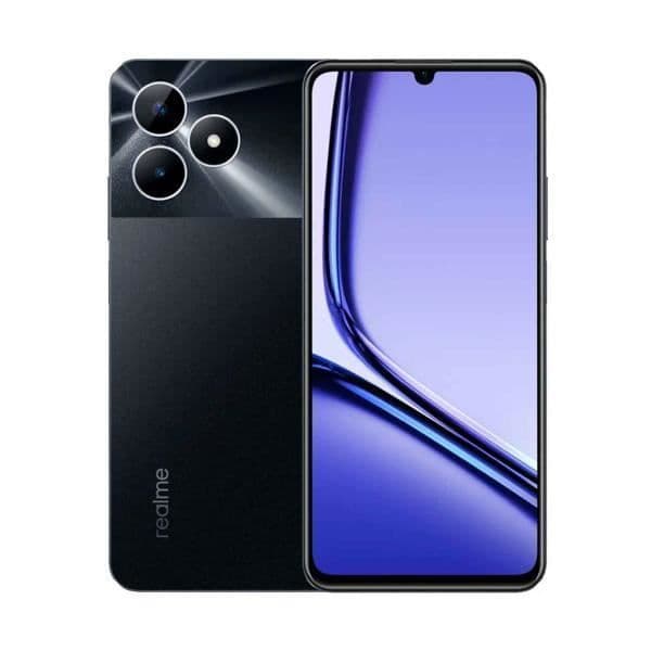 Smartphone realme Note 60 i Marble Black-färg med 6,74" 90Hz HD+-skärm, 720 x 1600 pixlar, 6GB RAM + 128GB och Octa-core CPU