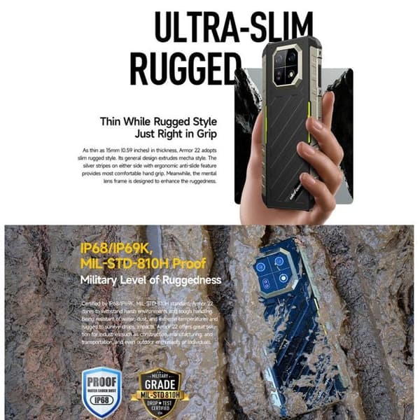 Ulefone Armor 22, 8GB+256GB, 64MP stötsäker telefon