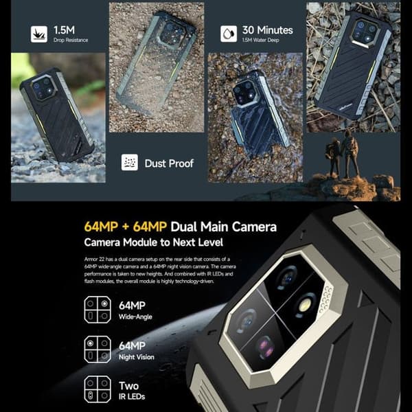 Ulefone Armor 22, 8GB+256GB, 64MP stötsäker telefon