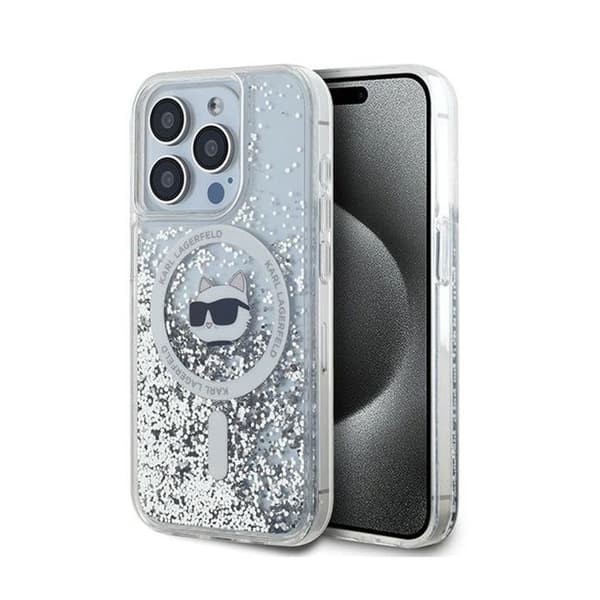 Karl Lagerfeld Liquid Glitter Choupette Head MagSafe - Skydd för iPhone 14 Pro Max (Transparent)