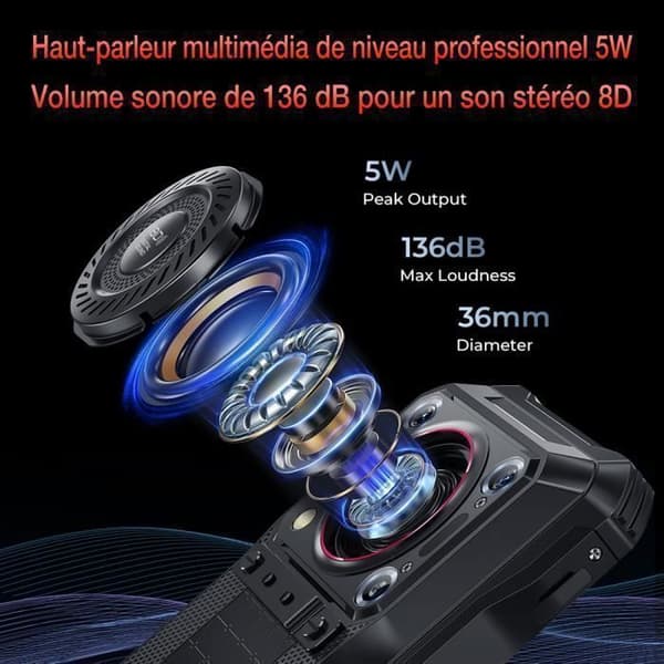 Robust smartphone 5G OUKITEL WP33 Pro - 24Go + 256Go - 22000mAh - 6.6" - 64MP - 136dB högtalare - Dubbel SIM - NFC - GPS - Svart