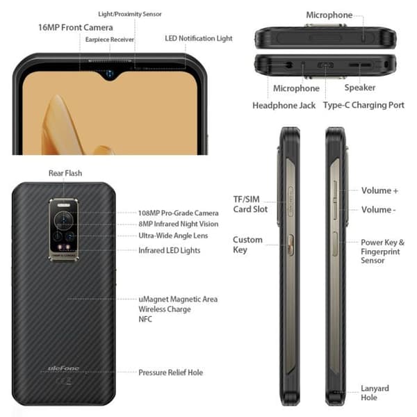 Ulefone Armor 17 Pro stötsäker telefon med nattsynskamera 108MP 8GB + 256GB