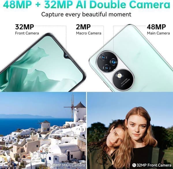 Mobiltelefon OUKITEL C38 - 6,6" 2.0K Skärm - 256 GB - 48MP+32MP - Dubbel SIM 4G Smartphone - 5150mAh - GPS - Grön
