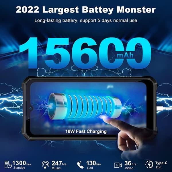 OUKITEL WP15 S Smartphone Låst upp Stor Batteri 15600mAh Oförstörbar Telefon WP15S Skärm 6.52 Tum 4Go 64Go Android 11