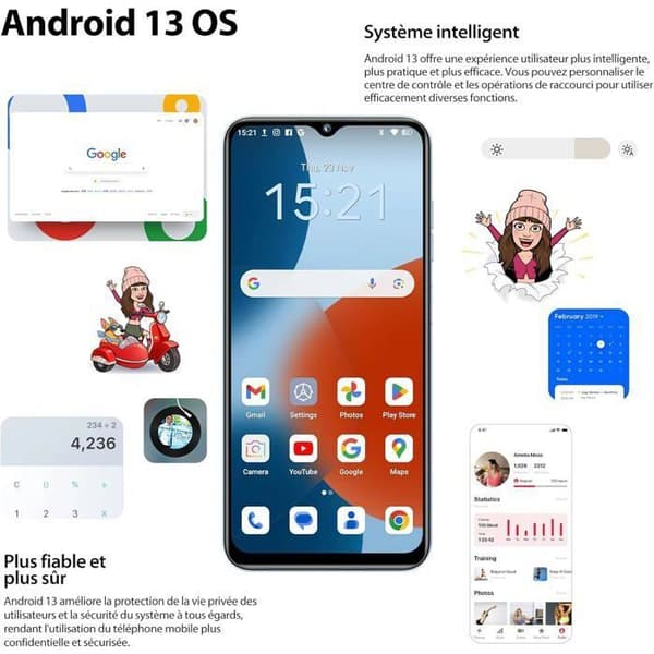 OUKITEL C36 Mobiltelefon Olåst 12GB+128GB/1TB Utvidbar 6.56" HD+ 5150mAh Android 13 Smartphone 13MP Dual SIM 4G, Blå