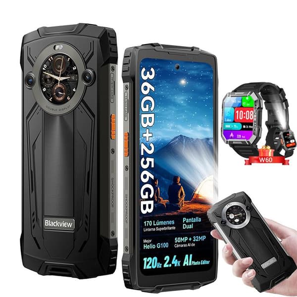 Blackview BV8200 Smartphone Oförstörbar Dubbel skärm 6.5" 256 Go 50MP 8800mAh Svart med Smartwatch Blackview W60
