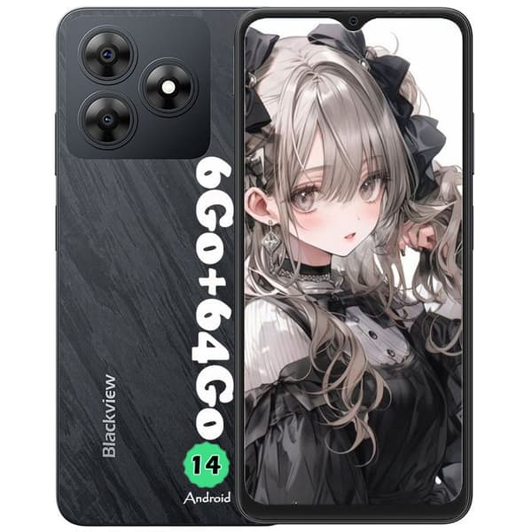 Blackview WAVE 8C Mobiltelefon 6.56" (2+4)Go+64Go/2 Till 13MP+8MP 4700mAh Smartphone 4G Dual SIM Android 14, Face ID - Svart